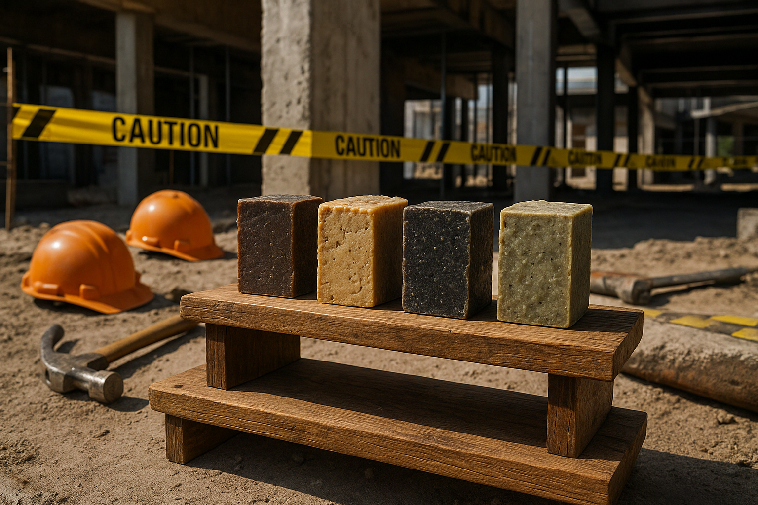 Soap Bars on display in a construction zone